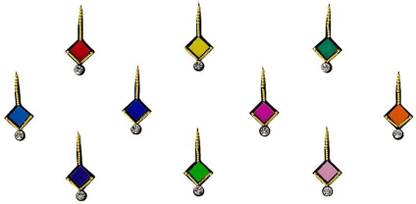 Comet Busters Beautiful Multicolor Square Stone Bindis With Gold Beads Long Line Forehead Multicolor Bindis