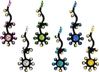 Comet Busters Handcrafted Black Long Bindis With Stone Work (BV1103) Forehead Black Bindis