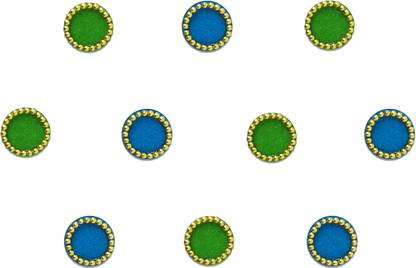 Comet Busters Beautiful Blue and Green Round Bindi With Gold Beads Border (6 mm) (BV177) Forehead Multicolor Bindis