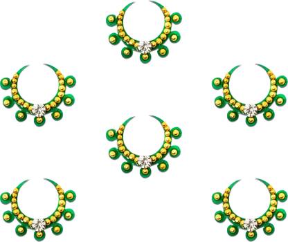 Comet Busters Green Moon Bindis With Gold Beads (BV1365) Forehead Green Bindis