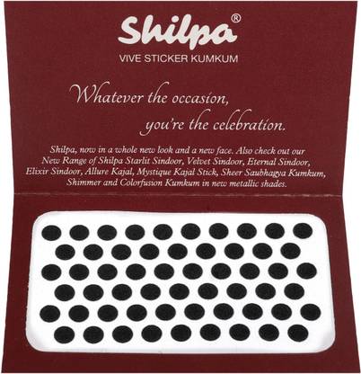 Shilpa Vive Sticker Kumkum Bindi (6, Black) (Box Contains 15 Packs) काला बिंदी