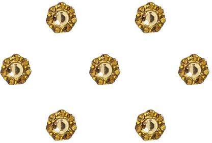 Comet Busters Handcrafted Beautiful Golden Bridal Round Bindi With Stone Work (8mm) (BV1664) Forehead Gold Bindis