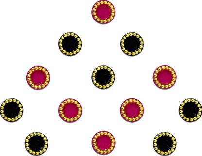 Comet Busters Round Hot Pink and Black Bindi With Gold Beads Border (5 mm) (BV235) Forehead Multicolor Bindis