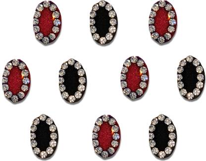 Comet Busters Black and Maroon Oval Bindi With Silver Stone Border (10mm) (BIN1994) Forehead Multicolor Bindis