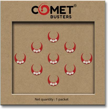 Comet Busters Moon Shaped Red Bindi With Silver Stones (9mm) (BV971) Forehead Red Bindis