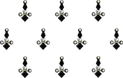 Comet Busters Beautiful Handcrafted Fancy Black Bindi With Silver Beads (BV760) Forehead Black Bindis