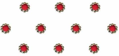 Comet Busters Beautiful Red Velvet Bindi With Golden Stone Border (8mm) Forehead Gold Bindis