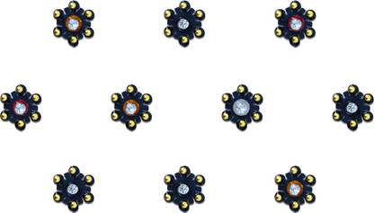 Comet Busters Handcrafted Snowflake Design Black Bindi With Gold Beads (BV889) Forehead Black Bindis