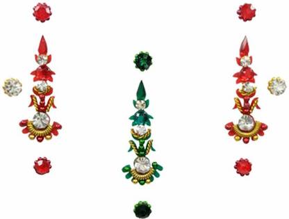 Comet Busters Long Beautiful Green and Red Bindi With Stone Work For Women (BV160) Forehead Multicolor Bindis