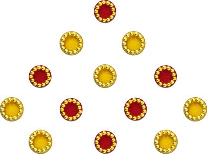 Comet Busters Round Red and Yellow Bindi With Gold Beads Border (5 mm) (BV254) Forehead Multicolor Bindis