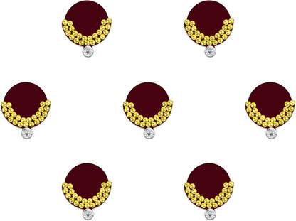Comet Busters Beautiful Maroon Bindi With Gold Beads Forehead Maroon Bindis