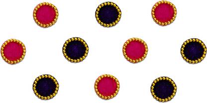 Comet Busters Round Beautiful Hot Pink and Purple Bindi With Gold Beads Border (6 mm) (BV204) Forehead Multicolor Bindis
