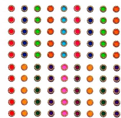 Vama Fashions Golden Crystal White Diamond Multicolor Stone Bindi Sticker For Ladies - 90Bindi Forehead Multicolor Bindis