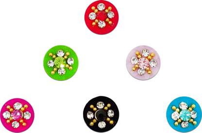 Comet Busters Round Multicolor Velvet Bindis With Stone Work (BV1356) Forehead Multicolor Bindis