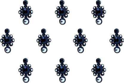 Comet Busters Beautiful Handcrafted Black Bindi With Silver Stones (BV748) Forehead Black Bindis