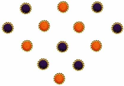 Comet Busters Round Orange and Purple Bindi With Gold Beads Border (5 mm) (BV242) Forehead Multicolor Bindis