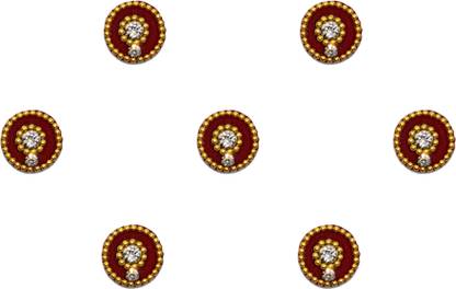Comet Busters Round Maroon Bindi for Women With Beautiful Gold Bead Work (7mm) (BV1458) Forehead Maroon Bindis