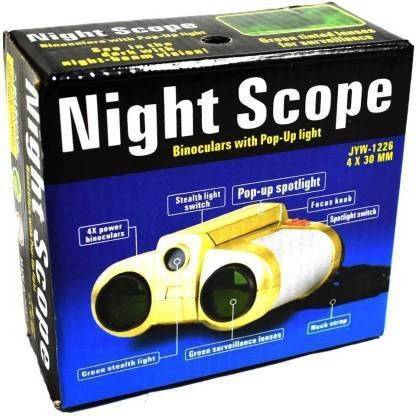 Netigems Binoculars Night Scope 4x30 Telescope with Pop-up Spotlight and Night-Beam Vision Binoculars Telescope (30 mm , Beige , Grey) Binoculars