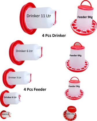 TM&W Drinker 1.5 L 3 L 6 L 11 L=Total=4, Feeder 1.5kg 3 kg 6kg 9 kg Total 4 pcs Pole Mount Bird Feeder