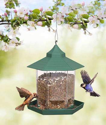 Gardens Need Hanging Bird Feeder - ( Holds 1 kg ) Hut Shaped Transparent Plastic Grain Holder Window Bird Feeder