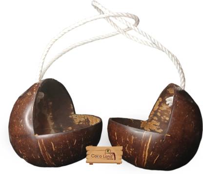 Coco Land Coconut Shell BIRD FEEDER (Pack of 2) Coconut Oil Polished /Pets Feeder Common Bird Feeder