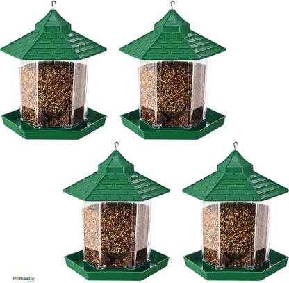 HOMESTIC 4 Pcs Birds Feeder for Balcony with Transparent Grain Holder 360° Perch | Green Window Bird Feeder Bird Feeder