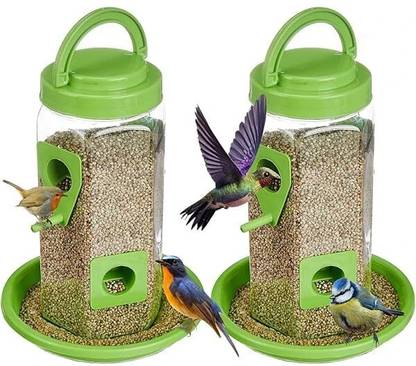 OnlineTree Pack of 2 Outdoor Hanging Bird Feeder with Multiple Ports, Weather-Resistant Window Bird Feeder