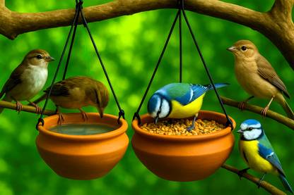 craftlife Mitti(clay) Bird Water,Food Feeder| Pack of(2) | Outdoor Garden Balcony| Window Bird Feeder Bird Feeder