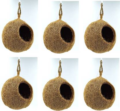 Omiyage 6 Pack Round Jute Bird Nests - Eco-Friendly Sparrow Homes (Hanging) Bird House