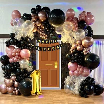 Prihit Birthday Decoration Kit Black, Rose Gold Latex, Rose Gold Metallic 10 Gray 79Pcs