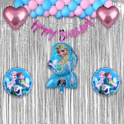 1iAM Elsa/Frozen theme birthday decoration with Pink, Blue balloon & Rose gold banner