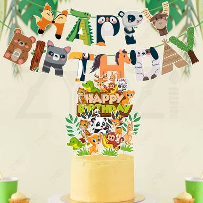 ZYOZI Birthday Decorations Item For Kids-Banner, Cake & CupCake Topper (Pack Of 16)