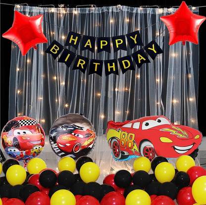 TOYXE 41363 Cars Theme Balloons Banner LED Light Backdrop Net Curtain Decoration