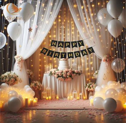 SKYWINS Birthday Celebration Decoration Kit-Set of 38|Birthday Decoration Curtains