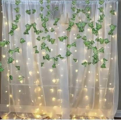 FLIPZONE White net Backdrop Combo kit with Artificial Green Leaves for Wall Decorations