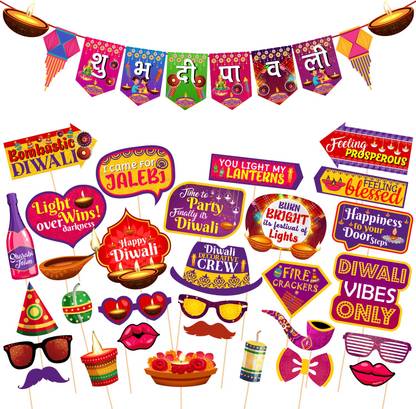 ज़्योज़ी 31 Pieces Happy Diwali Party Photo Booth Props and Banner for Photoshoot Diwali