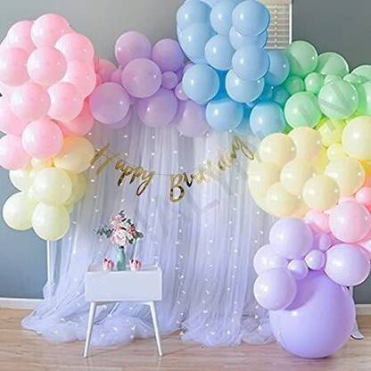 Fun and Flex Pastel Rainbow White Net Cloth Backdrop Happy Birthday Decoration Kit With Light