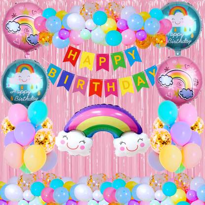 Crazykart Happy Birthday Rainbow Theme Combo Kit For Party Decoration Items