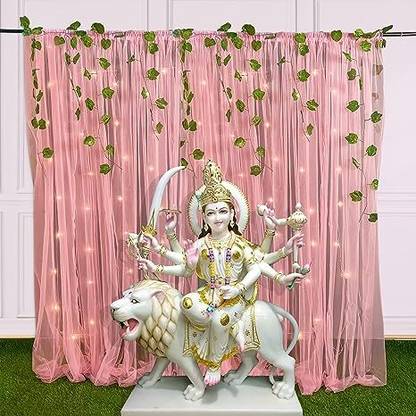 Fun and Flex Pooja Multi use Backdrop with Pink Net Curtain and 9 meter Led Light
