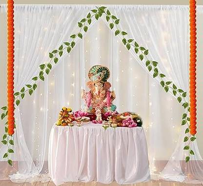 Fun and Flex Pooja Decoration Items with 6 Meter White Net Curtain and 9 Meter Led Light
