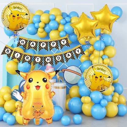 Rozi Decoration Pokemon Birthday Decorations Items with Pikachu Foil Balloons Decor