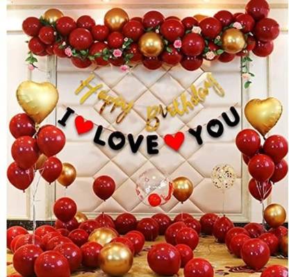 Fun and Flex Solid Happy Birthday Decoration kit Combo - 61 Pcs for Birthday Decor set of 45 Balloon