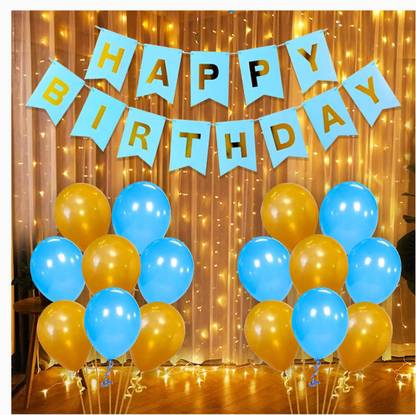 TTimmo4 Golden and Blue Birthday Theme for Girls Boys Girlfriend Wife Husband