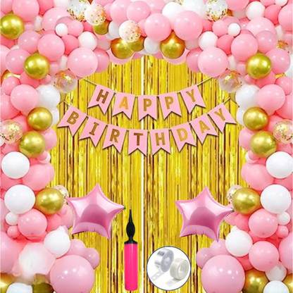 Anita Enterprises Charming Birthday Decoration Kit - White, Golden and Pink Metallic balloons.