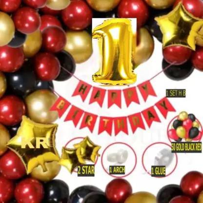 KR 1ST/ FIRST HAPPY BIRTHDAY DECORATION RED BLACK GOLD STAR ARCH GLUE 1 NO
