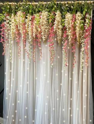 Fun and Flex Pink and White Wisteria Backdrop Decoration Kit with White net and LED Light