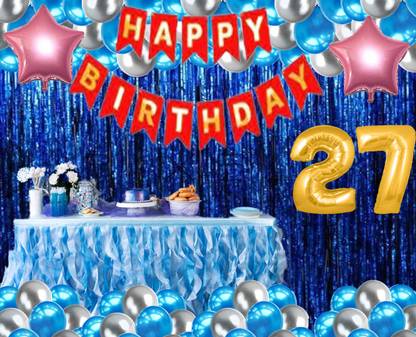 Magic Window Blue Theme RVC 40 Pc Birthday Decoration Kit Gold No.27 Foil Balloon Boys Girls
