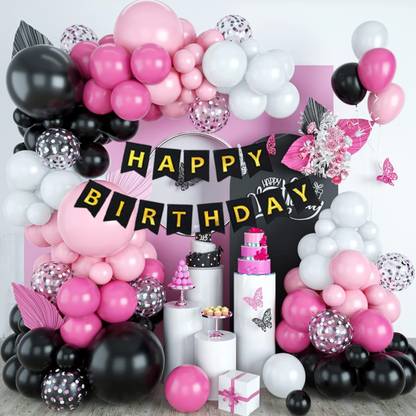 Prihit Pink White Black Off White Each 20 With 10 Confetti Balloons Banner With Arch