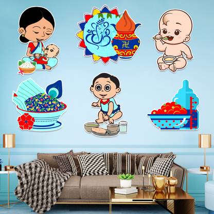 ज़्योज़ी Blue Annaprasanam Cardstock Cutout/Annaprashan Decoration Items (Pack of 7)