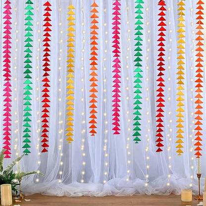 Fun and Flex Multicolor Triangle Hanging with White net and Led Light for Wall Decorations